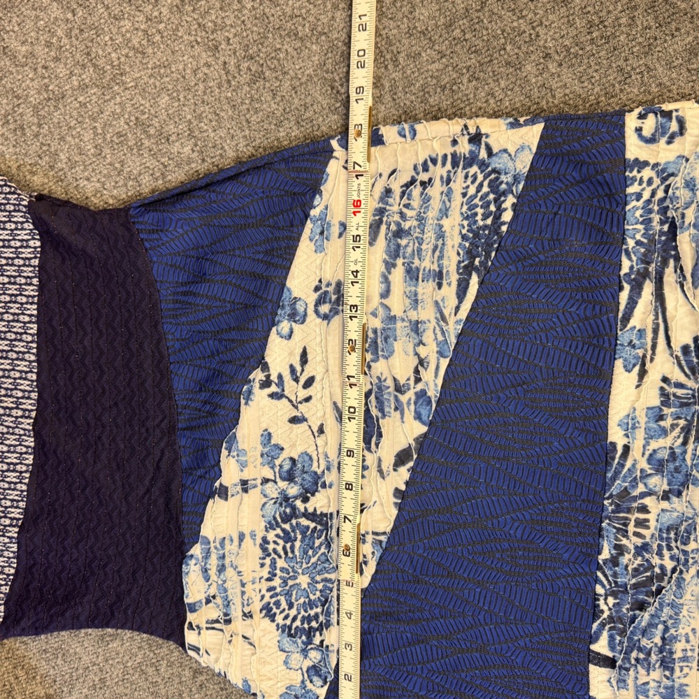 Desigual Patchwork Sheath Dress Womens Size M Blue Floral Mixed Media Ruffle Art - Picture 10 of 11